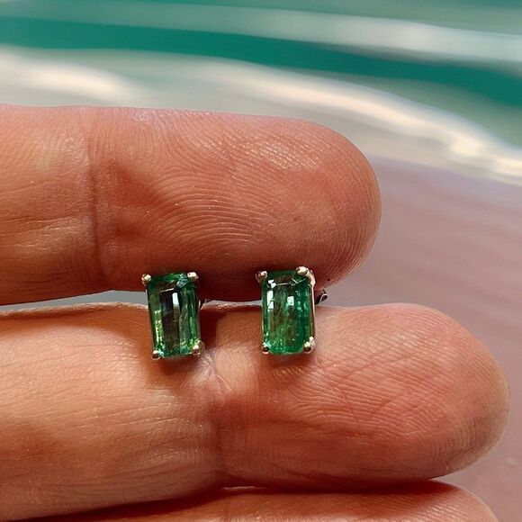 Natural Emerald Stud Earrings 14k White Gold 1.25 Cts Certified $3,490 215625 - Picture 4 of 9